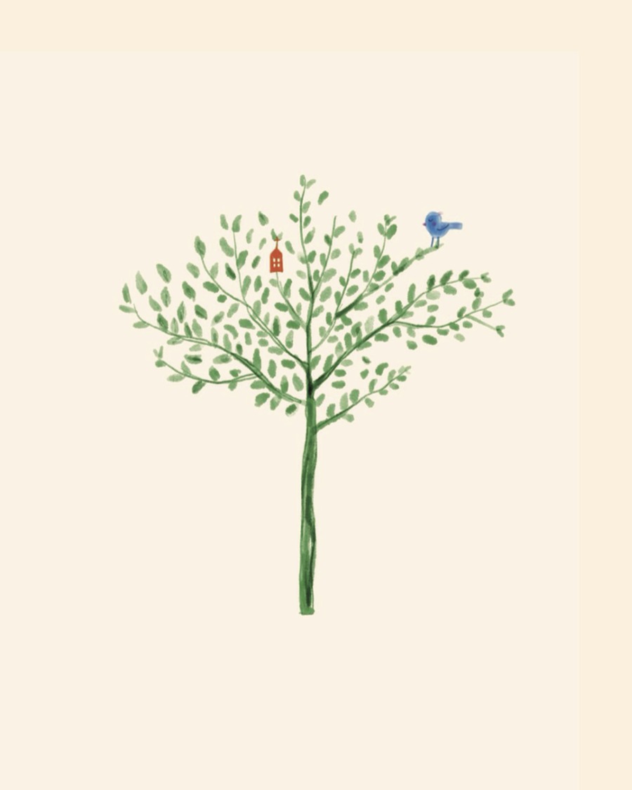 Cover art for The Sparrow and the Lily: a full, leafed-out tree with a small bird and a tiny house tucked in its branches.